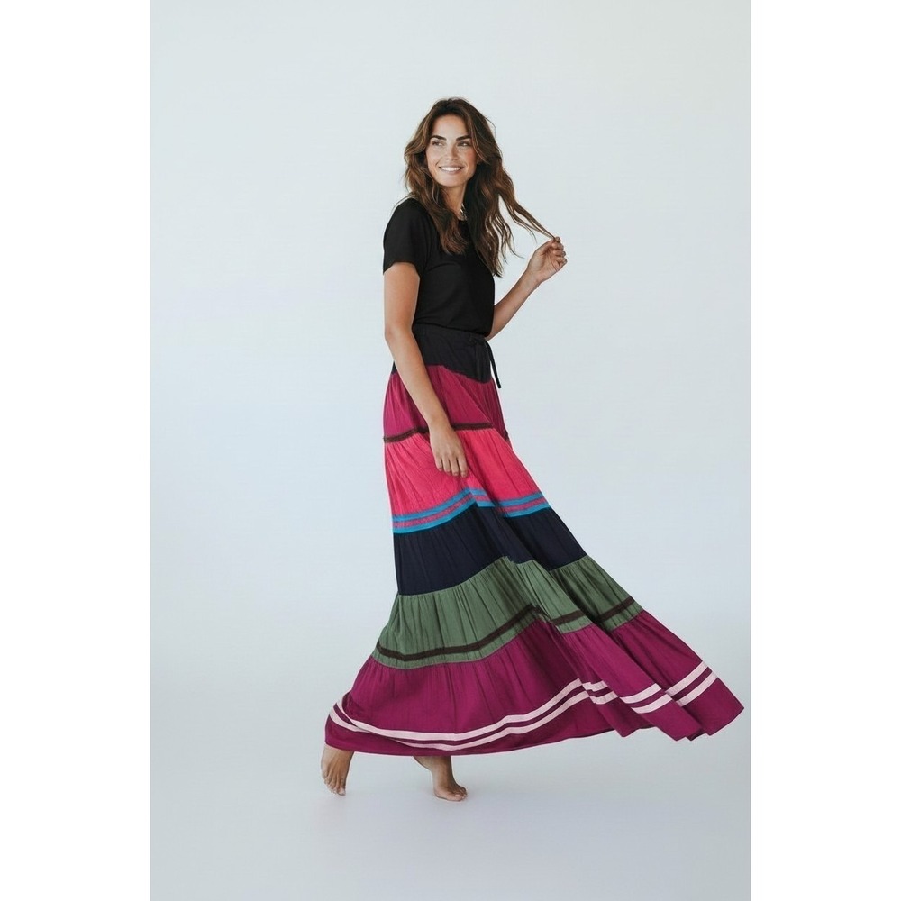 Full tiered BOHO Candie's Skirt SZ M, Back-to-Nature Y2K HippieCore Color Block